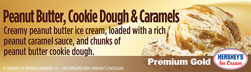 Peanut Butter, Cookie Dough & Caramels: Creamy peanut butter ice cream, loaded with a rich peanut caramel sauce, and chunks of peanut butter cookie dough!